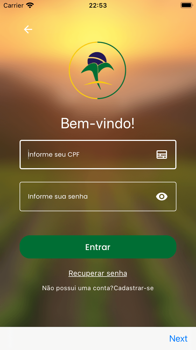 Tela de login do TerraApp