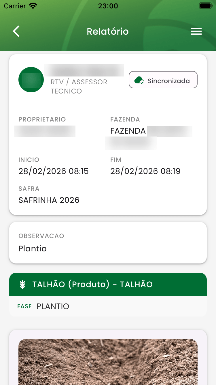 Relatório de visita no TerraApp